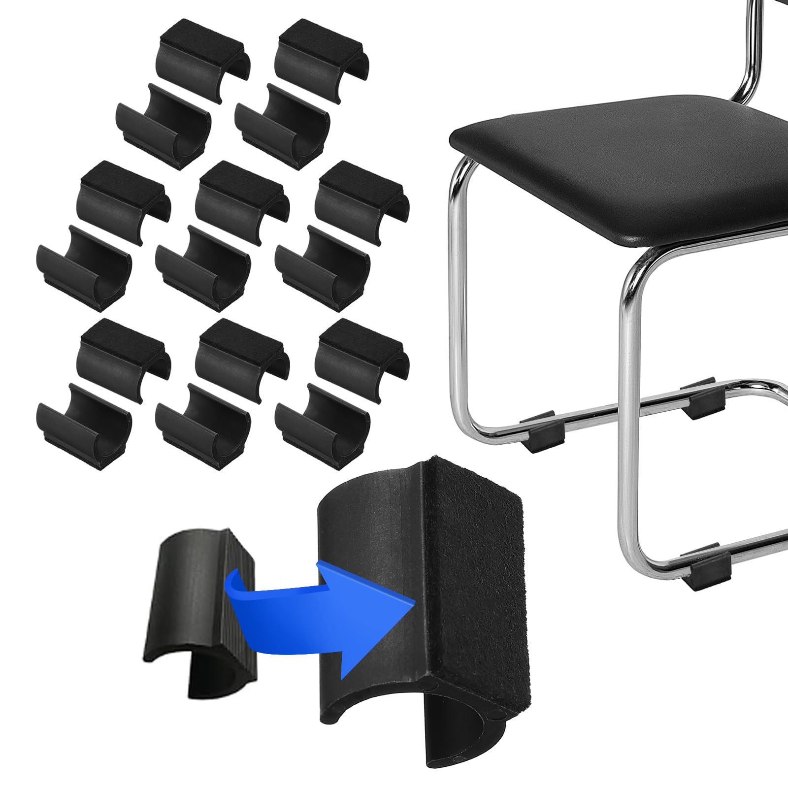 PATIKIL Rectangle U Shaped Chair Leg Tips Caps with Felt Pads, 16 Pack Slide Smoothly Furniture Feet Floor No Scratches No Noise Protectors Protect Hardwood Floors Fit Dia 25 mm Leg, Black