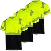 QELIN Hi Vis Shirts for Men Reflective Safety Short Sleeve ANSI Class 2 High Visibility Shirts for Construction Work
