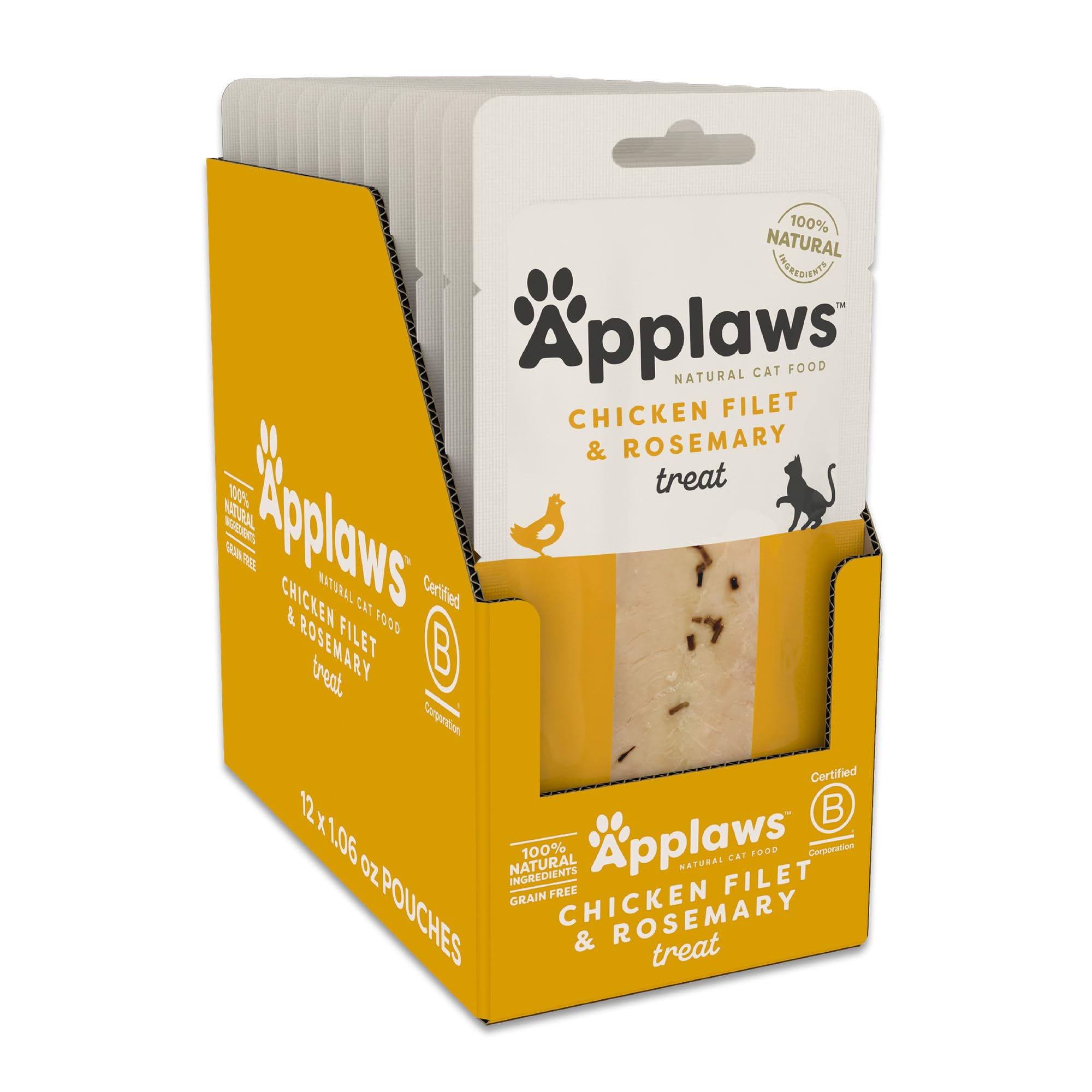 Applaws Natural Cat Treats, Grain-Free, High-Protein Whole Chicken & Rosemary Loins, Single-Ingredient Healthy Snack for Cats (12 x 1.06 oz Loins)