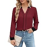 Tankaneo Womens Business Casual Tops 2025 V Neck Blouses Long Sleeve Fall Loose Work Shirts