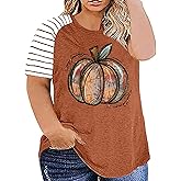 Plus Size Halloween Pumpkin T-Shirt Women Vintage Floral Pumpkin Graphic Tees Casual Short Sleeve Fall Tops Shirts