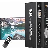 4K Video Wall Controller 2x2, Video Wall Processor w/ HDMI+DVI+RS232 Input | 4 HDMI Output, 180&deg; Rotate, Multi-Screen Splicing TV Wall Controller 1x2 1x3 1x4 2x1 3x1 4x1