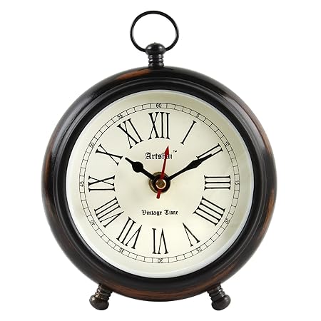 Artshai Wood Antique Look Round Table Clock (Brown)