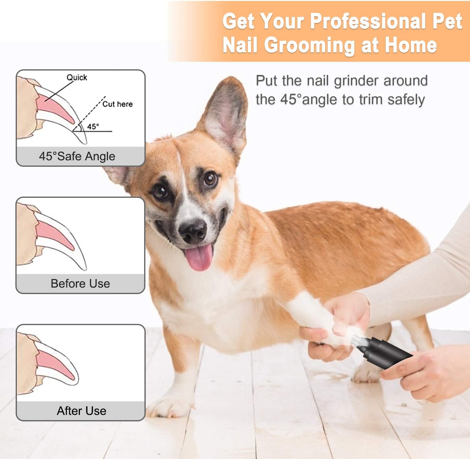 Dog Nail Grinder for Large Dogs With LED, Electric Dog Nail Trimmer Clipper, 2 Speed Pet Nail Grinder for Dogs Grooming Kit, Rechargeable Painless Cat Paws File Grooming & Smoothing for Medium Dogs