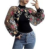 Juniors Boat Neck Lace Tops Blouses for Women Long Sleeve Flower Print Summer Fall Shirts 2026 Fashion Y2K