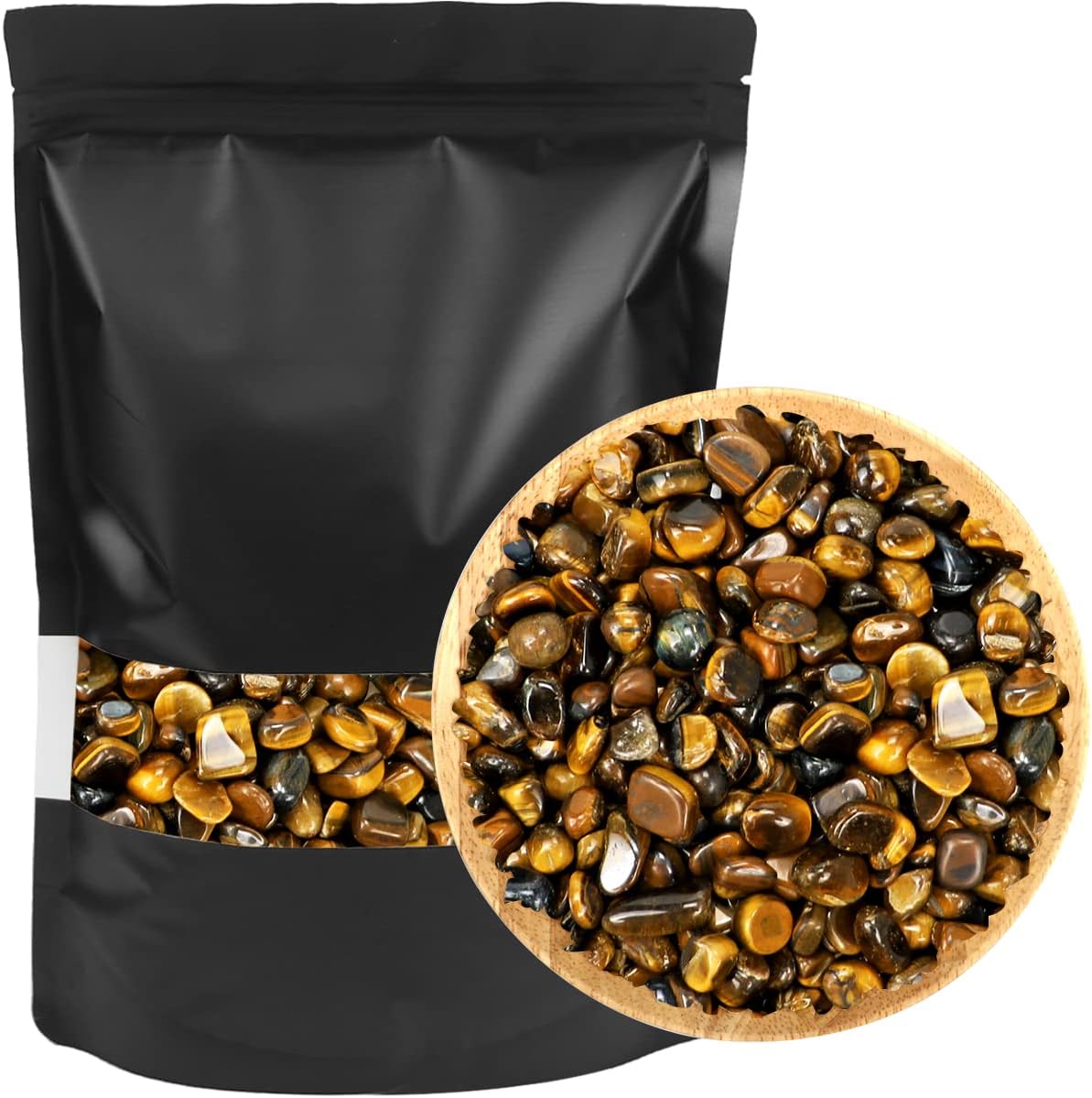 Hardscaping Materials - Tiger's Eye Tumbled Chips, 2.7lbs Crystals Rocks, Natural Polished Irregular Quartz Pieces, Indoor Decorative Gravel for Plants Cacti and Succulents Bedding, Vase Filler, Landscape Bottom Decoration