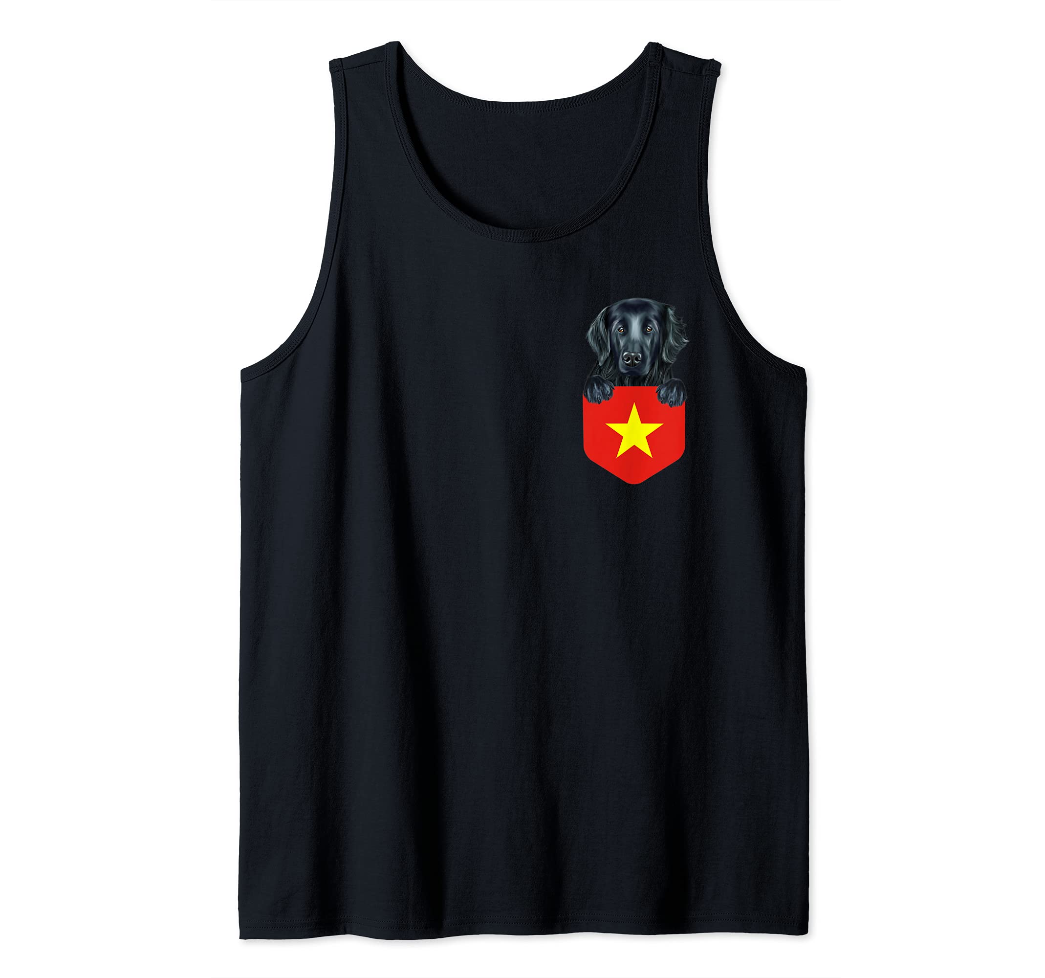 Vietnam Flag Flat-Coated Retriever Dog In Pocket Tank Top