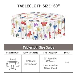 MAST DOO Round Tablecloth 60 Inch, Butterfly Floral