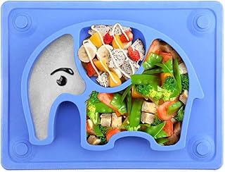 Baby Teller, Silikon Rutschfester Baby Tischset mit Saugnapf für Baby Kleinkind und Kinder,kinderteller passend für die meisten Hochstuhl-Tabletts-26 x 20 x 3 cm (Blau)