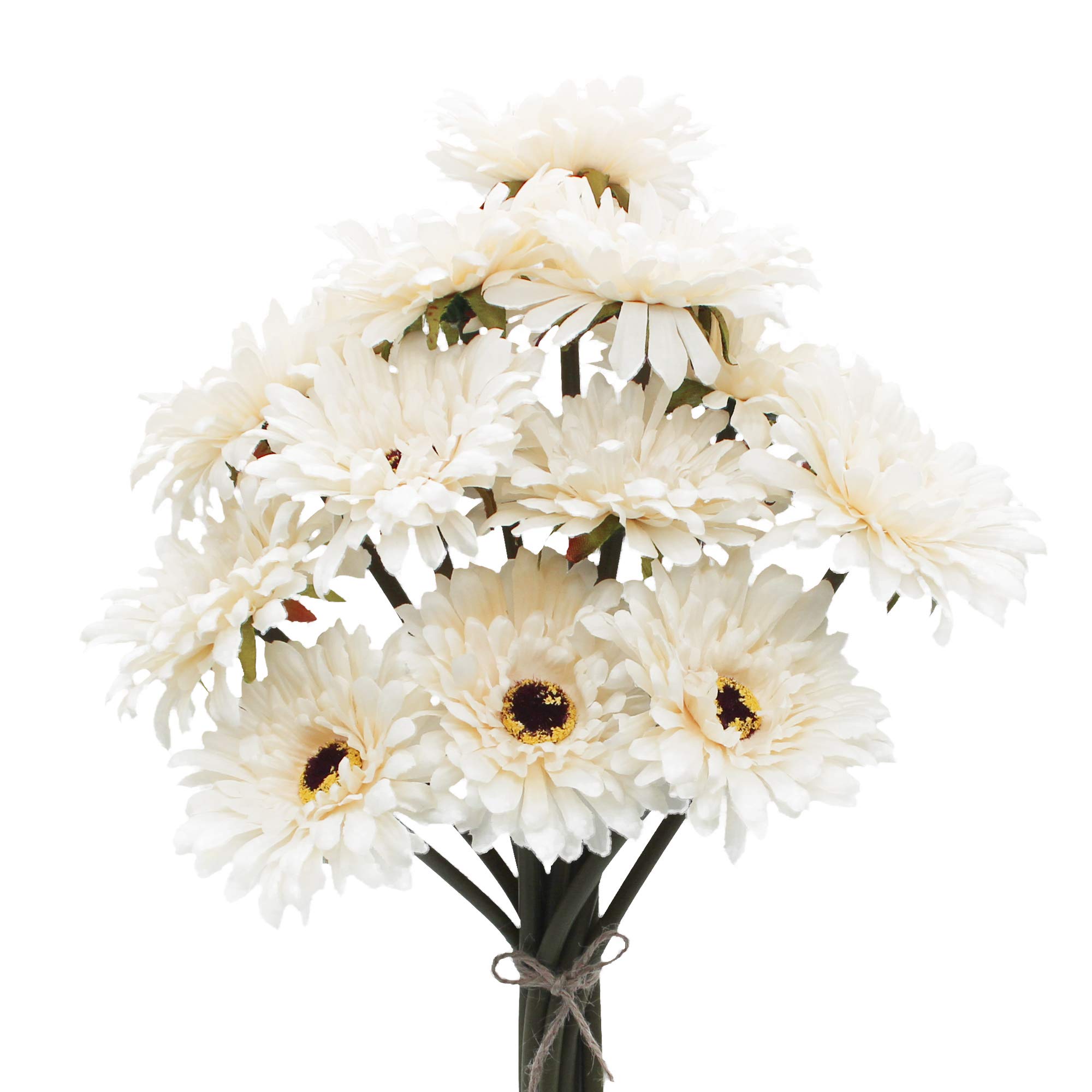 HASWITDA 12PCS Artificial Gerbera Flower Single Stem Bloom Bouquet Plastic Silk Fake Decorative Flora Outdoor Indoor Home Garden Office Hotel Wedding Party Cream White โ image 1