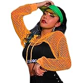 Avidlove Mesh Crop Top Hoodie Rave Tops For Women Long Sleeve Fishnet Shirt for Festival Club Party