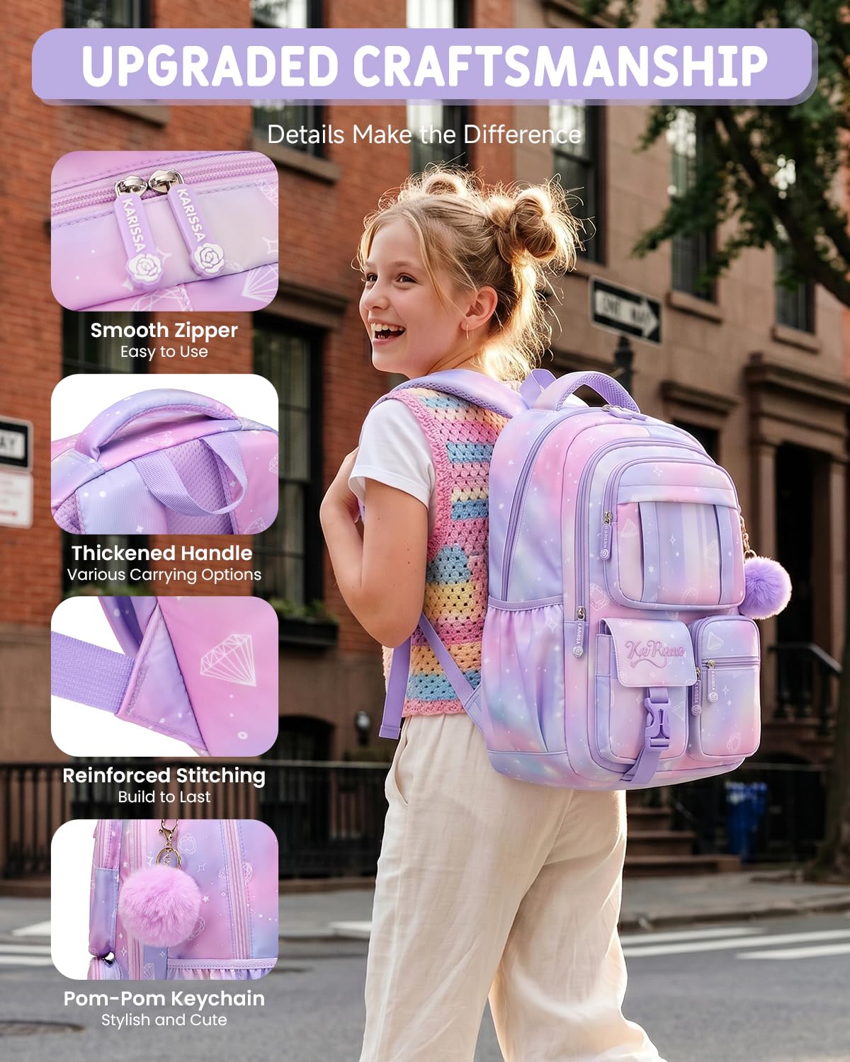 Tanou Schultasche Mädchen Rucksack Schule Mädchen der 1. bis 4. Klasse 6