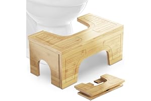 OLLDIDE Foldable Bamboo Toilet Stool Squat Adjustable Heights for Adults and Kids, 7" & 9" Flip Poop Stool for Bathroom - Improve Squatting Posture and Comfort, Portable Potty Step Stool with Anti-Slip Layer