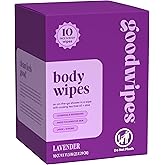 Goodwipes Body Wipes, Really Big for All Over, Made with Aloe, Plant Based and Hypoallergenic, Wipe Away Sweat and Odor, For Face and Body-Lavender, 10 Count