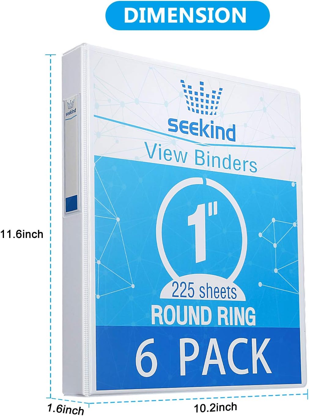 3 Ring Binder 1 Inch, SEEKIND View Binders White, Holds Up to 8.5"11" Paper, 1 inch White 3 Ring Binder with Clear Front Pocket and Spine Pocket for School, Home and Office Supply, 6 Pack : Office Products