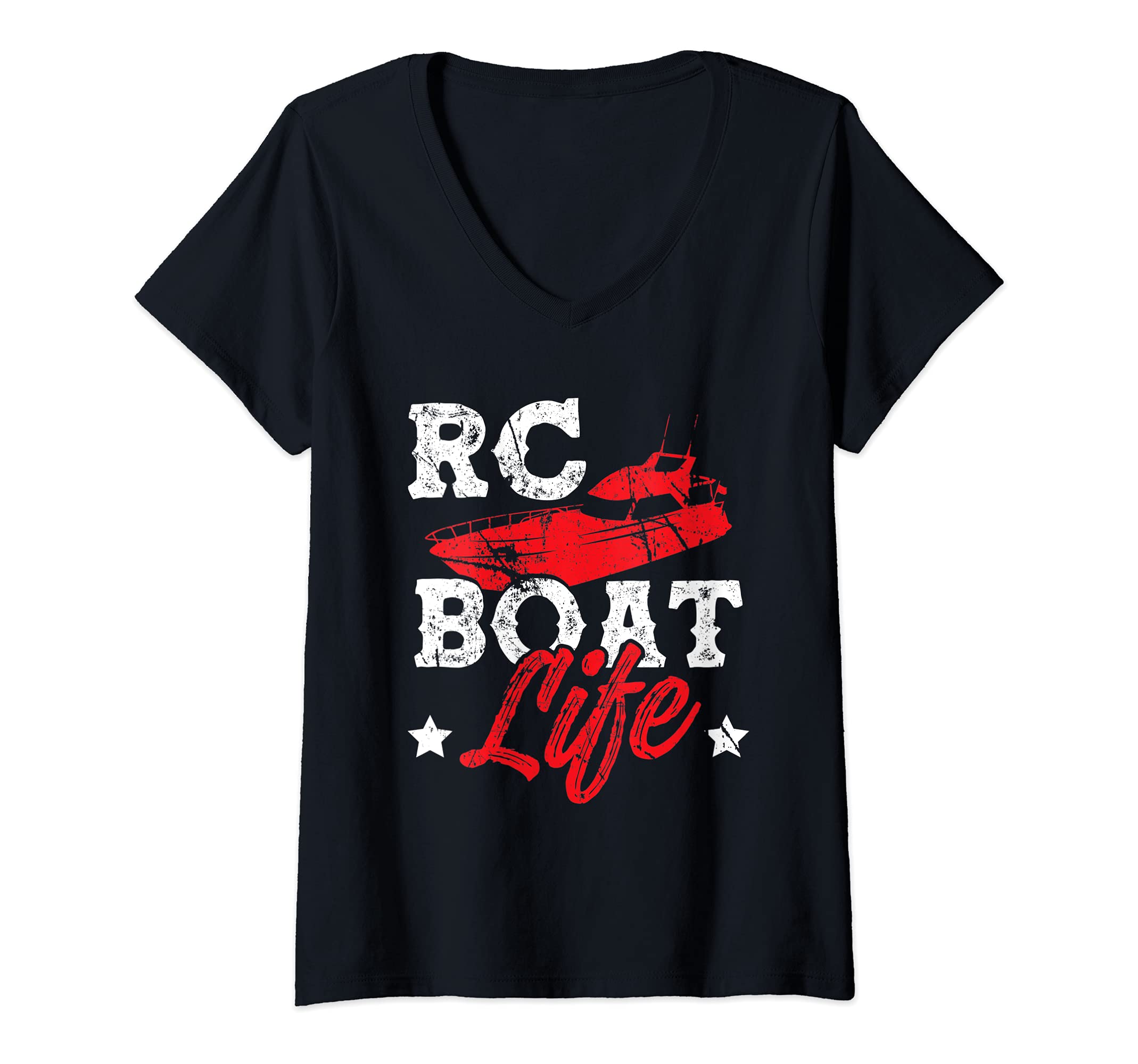 Womens RC Boat Life Remote Control Boat Racing Collector Distressed V-Neck T-Shirt