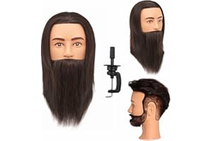 Hairingrid Male Mannequin Head 100% Human Hair Hairdresser Cosmetology Mannequin Manikin Training Head Hair and Free Clamp Holder (R72001LB0210AH)