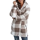 ReachMe Womens Fleece Zip Up Jacket with Pockets Oversized Long Sherpa Hoodie Fuzzy Jackets Warm Teddy Coat