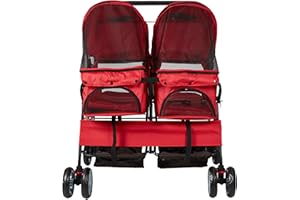LUCKY TREE Pet Stroller Twin Folding Dog Cat Carrier Travel Cart, Multiple Colors Red