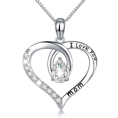 Geschenke für mama 925 Sterling Silber Herz Kette Anhänger ''ich liebe dich mama'' Schmuck Zirkonia 45CM Kettenlänge Geschenk