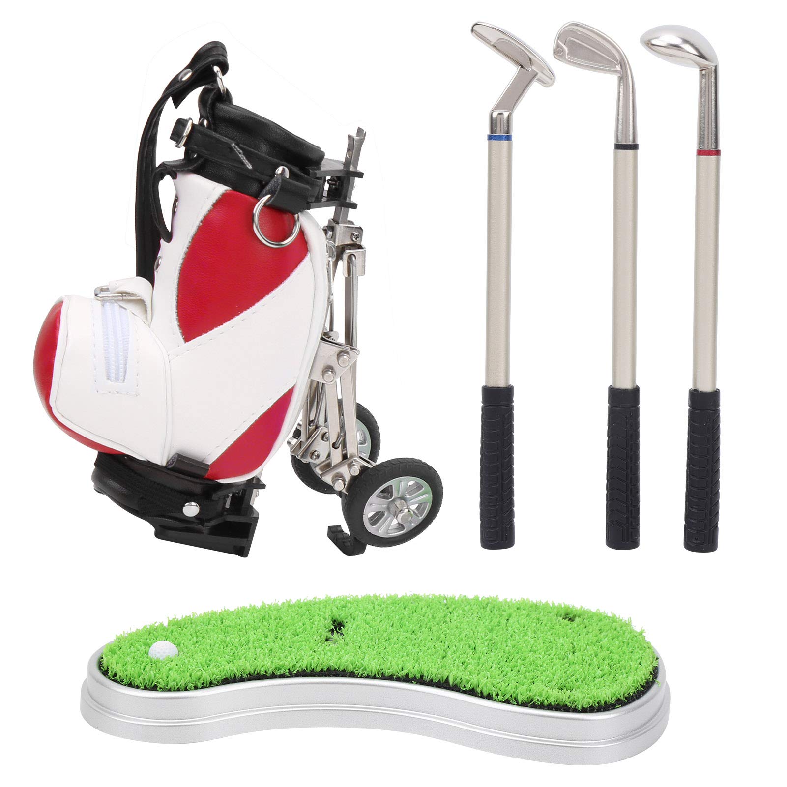 shenruifa Golf Pen Holder Set - Mini Desktop Golf Bag with 3 Ballpoint Pens, Pull Cart Base, Novelty Gift for Golfs Fans