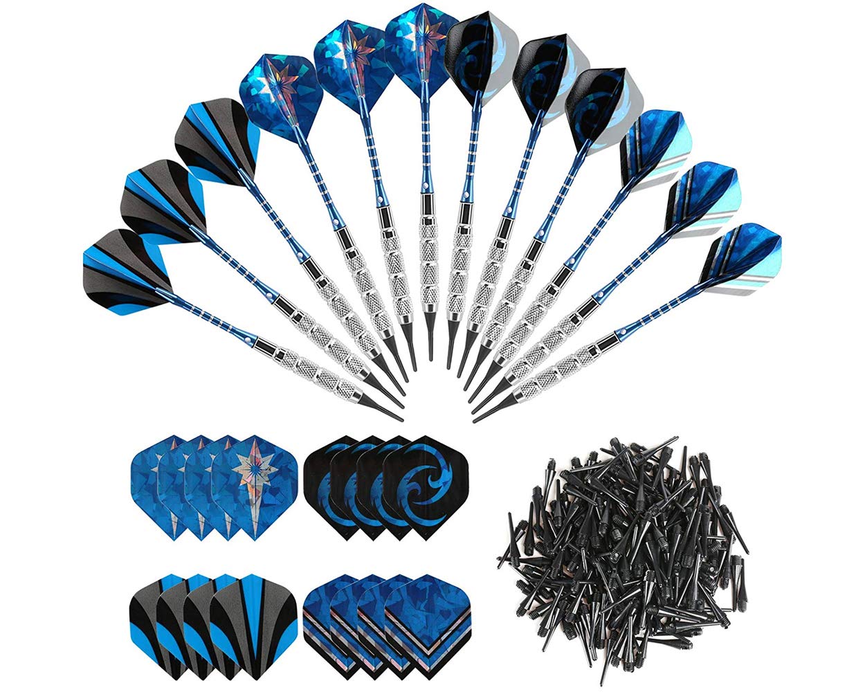ds. distinctive style 18-Gram Soft Tip Darts Set of 12 with 120 Darts Plastic Tip, 16 Dart Flights, 12 Heavy Duty Alloy Shafts for Electronic Dartboard