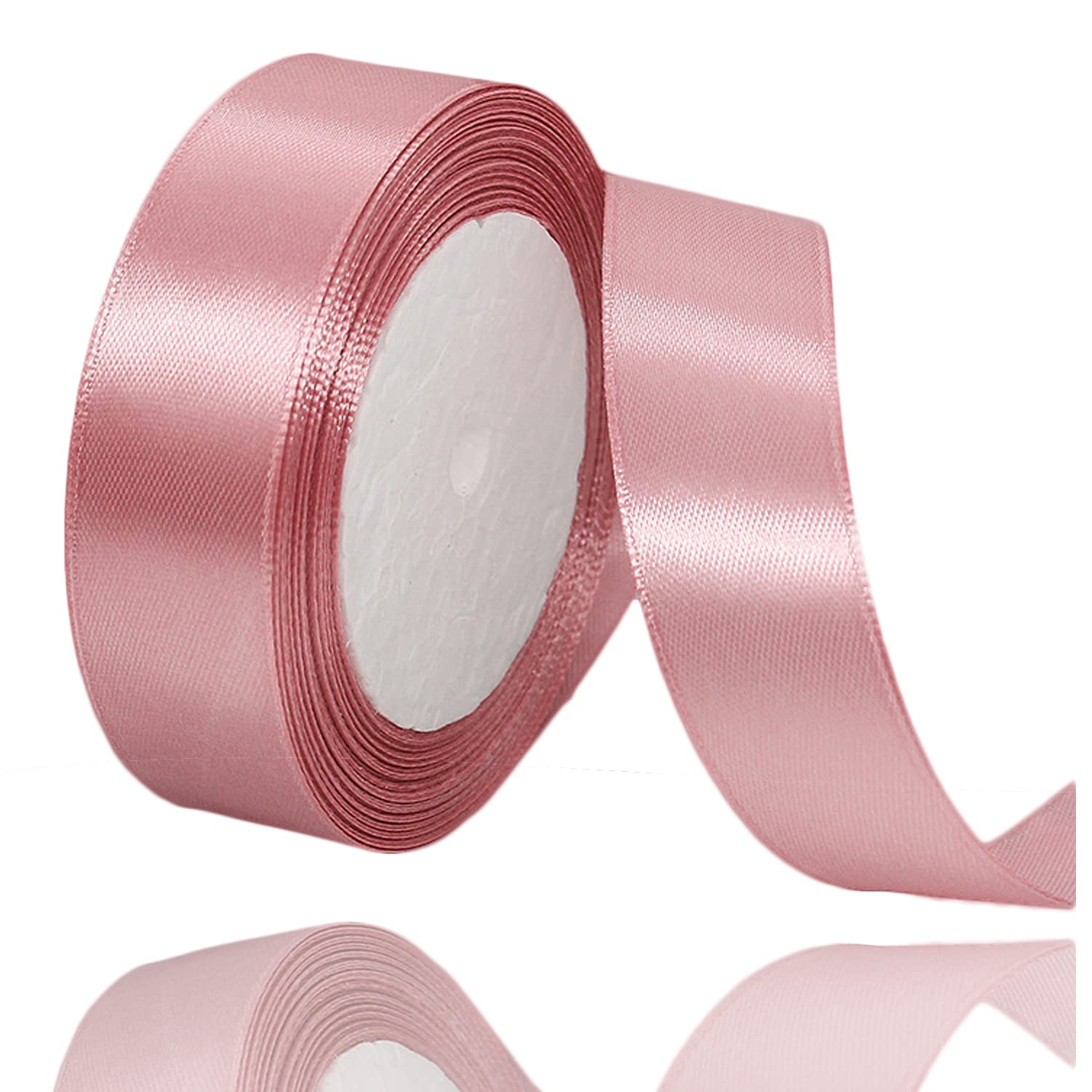 Rose Gold Satin Ribbon 25mm for Crafting, 23 Metres Solid Color Gift Ribbon for Sewing, Bridal Bouquet, Florist, Gift Wrapping, Hair Bows Making, Wedding, Baby Shower, Balloon and Cake Decoration