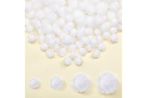 Knitgrip 150 Pcs Large Glitter Tinsel Pom Poms 2.5" 2" 1.4" 1" Christmas Pompom Balls Jumbo Glitter Balls for DIY Craft Making Christmas Decorations(White)