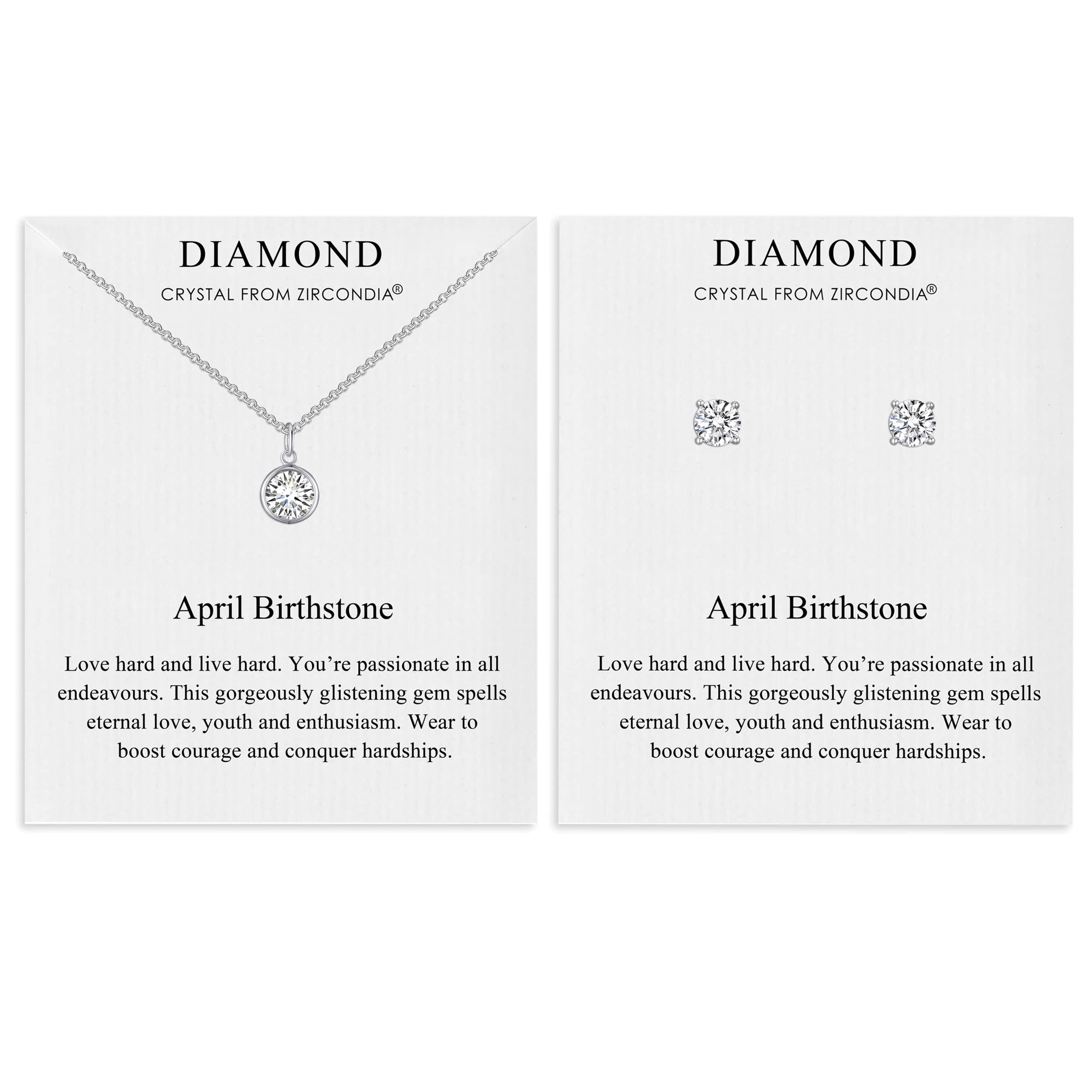 Philip Jones April (Diamond) Birthstone Necklace & Earrings Set Created with Zircondia® Crystals