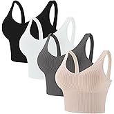 Eleplus 4 Pieces Comfy Cami Bra for Women Crop Top Yoga Bralette Longline Padded Lounge Bra Pack of 4