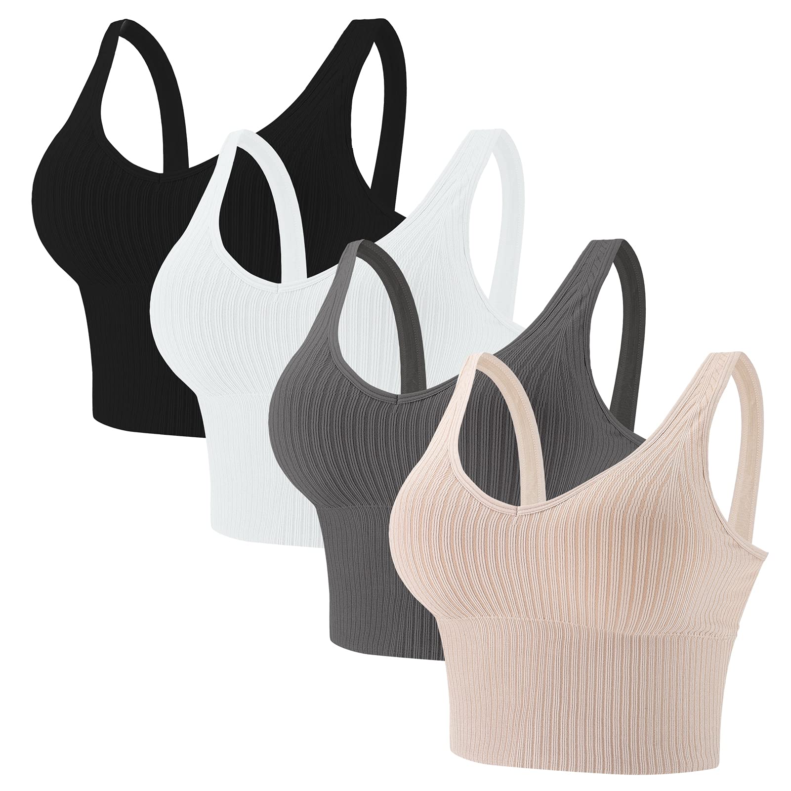 Photo 1 of ***Partial set Missing 1*** Eleplus 4 Pieces Comfy Cami Bra for Women Crop Top Yoga Bralette Longline Padded Lounge Bra Pack of 4(mix2, L-XL)