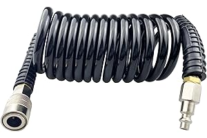 Darnassus Polyurethane Recoil Air Hose, Air Compressor Hose with 1/4" Swivel Fittings, for Industrial, Household, Garage, Station (10 FT, Black)