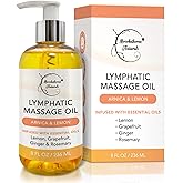 Lymphatic Massage Oil for Massage Therapy | 100% Natural Lymphatic Drainage Oil | Premium Quality with Arnica, Lemon & Ginger | for Post Surgery Recovery & Detox | 8oz by Brookethorne Naturals