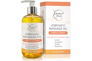 Lymphatic Massage Oil for Massage Therapy | 100% Natural Lymphatic Drainage Oil | Premium Quality with Arnica, Lemon & Ginger | for Post Surgery Recovery & Detox | 8oz by Brookethorne Naturals