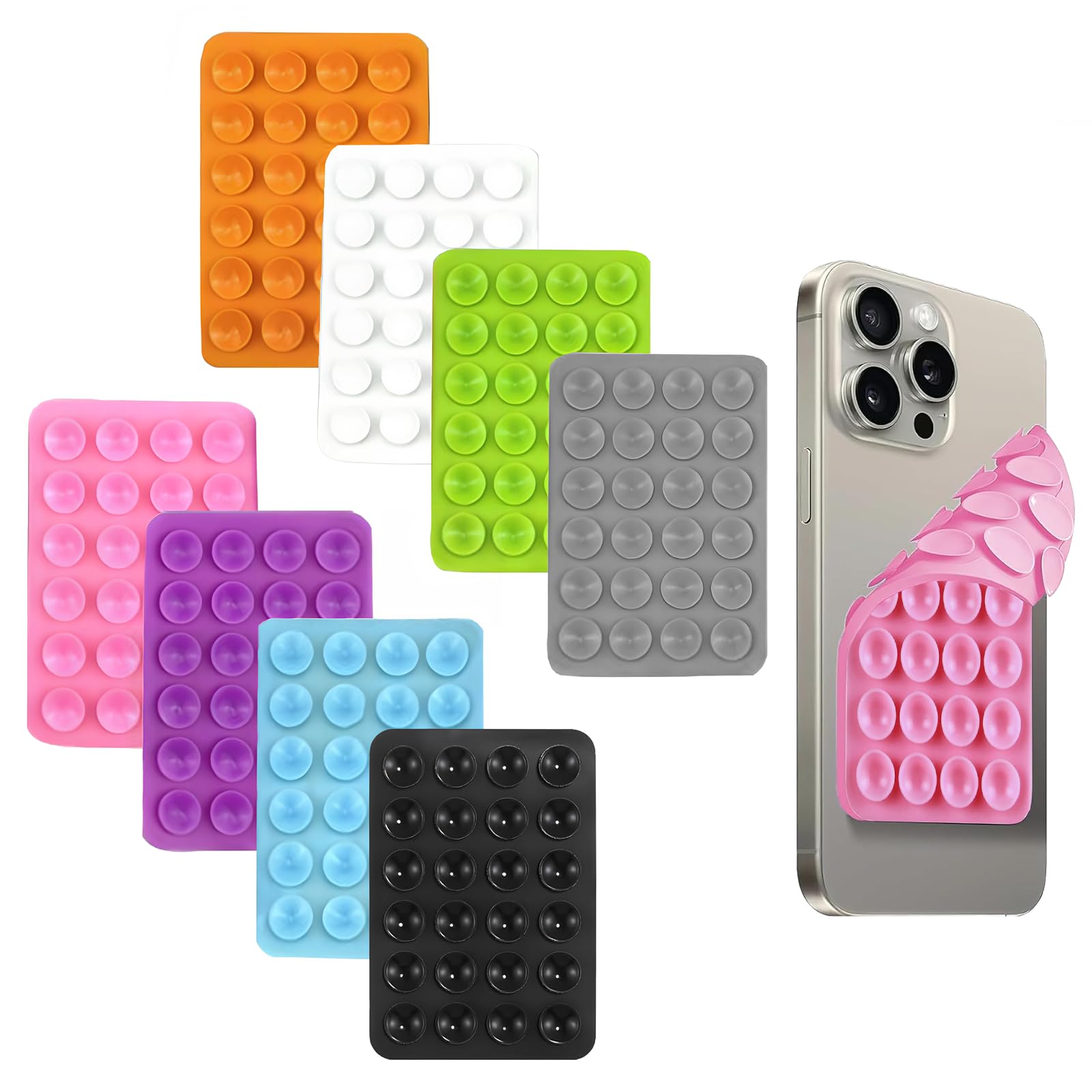 Funnaura 8PCS Double Silicone Suction Phone Case for Iphone Android Smartphone, Sticky Pad Holder