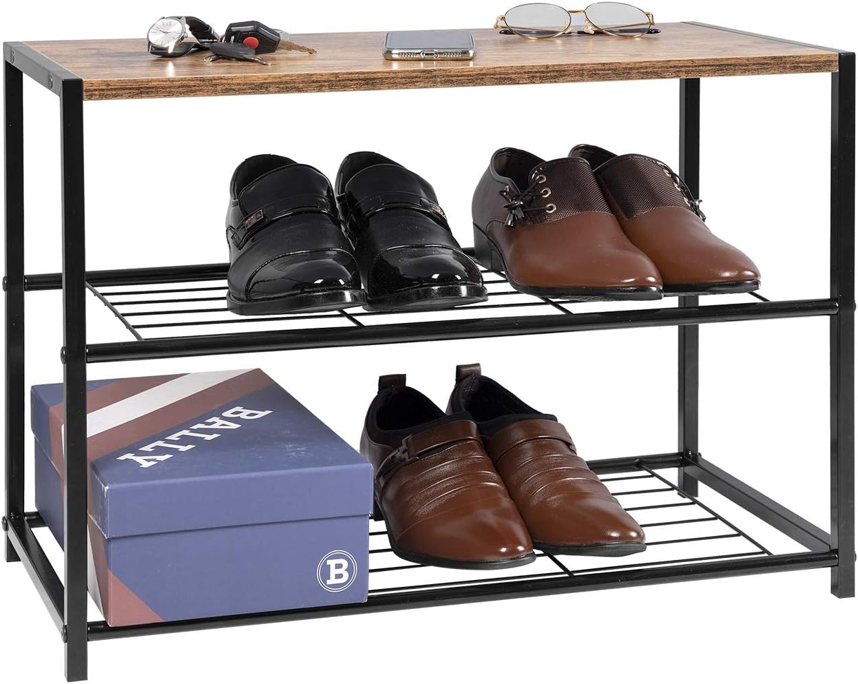 eSituro Shoe Rack 2 Tier Shoe Bench with Seat Storage Standing Wooden