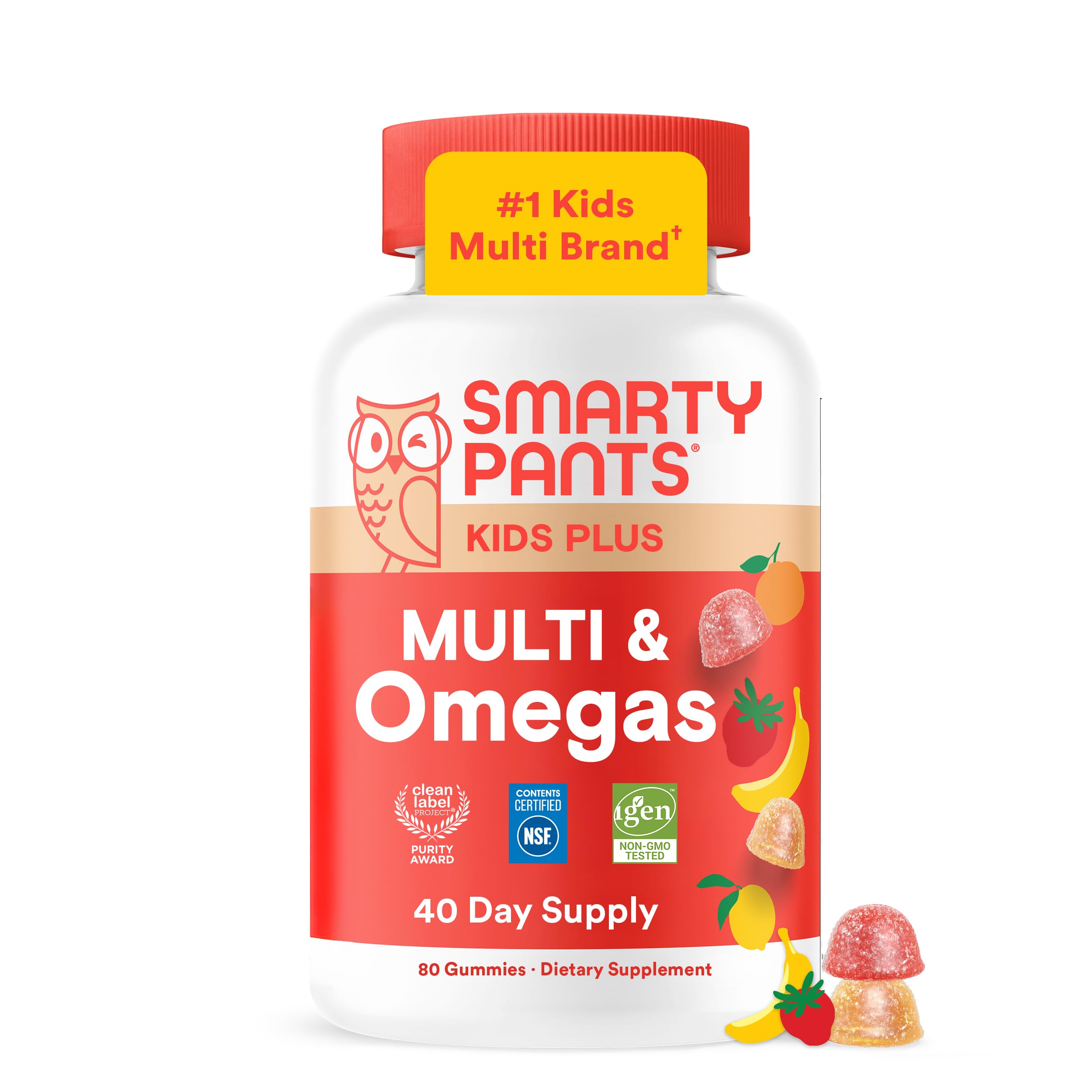 SmartyPants Kids Multivitamin Gummies, Omega 3 (DHA/EPA), Vitamins D3, C, B12, B6, Vitamin A, K & Zinc, Gluten Free, Three Fruit Flavors, 80 Count (40 Day Supply)