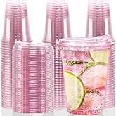 12oz Disposable Stemless Glasses With Strawless Sip Lids,PET Solo Disposable Cups ,Party Clear Plastic Wine Glasses for Parties Birthday,Wedding,Meeting,Christmas Party Supplies. (50, Pink)
