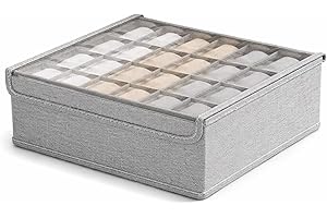 Chrysoverge Sock Drawer Organizer, 24-Compartment Underwear & Socks Storage Box with Lid, Drawer Organizer Clothes for Dresse