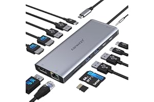 ABIWAZY USB C Docking Station Dual Monitor 14 in 1 Triple Display USB C Hub Multiple Adapter with 2*4K HDMI+4K DP+7 USB C/A Ports+Ethernet+Audio+SD/TF, USB C Dongle for Dell/HP/Lenovo ThinkPad/Surface Laptop