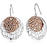 Desnuage Two Tone Hammered Circle Dangle Earrings - Gold and Silver Statement Earrings for Women