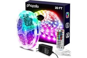 phopollo Led Lights 20ft for Bedroom Color Changing Luces Led para Decoracion RGB DIY Color Option with Power Supply and Remote