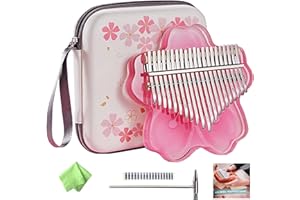 MILLOO Karimba 17 Key Thumb Piano Set - Pink Acrylic Transparent Cherry Blossom Shape - Portable, Suitable for Beginners - Adult Tone Mixing Hammer with Storage Box & User Manual
