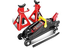 DNA MOTORING TOOLS-00280 Low Profile Hydraulic Trolley Service/Floor Jack Combo with 2 Ratchet Jack Stands, 2 Ton (4000 lbs) 