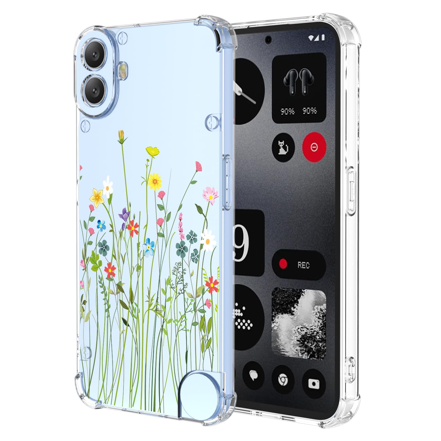 WBWONE Case for Nothing CMF Phone 1 Case, Slim Non-Slip Flexible TPU Cover Protective Shock Absorption Painted Print Pattern Transparent Bumper (Flowers)