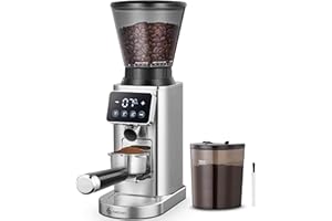 AMZCHEF Coffee Grinder, Burr Coffee Bean Grinder for Home Use with 48 Precise Grind Settings, Detachable Funnel Stand for Espresso, LED Control Panel, Anti-static Design, silver