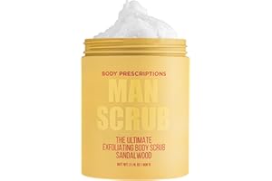 Body Prescriptions Men’s Exfoliating Body Scrub – Ultimate Skin Cleansing Wash in Jar with Twist-Top Lid, For All Skin Types, 21 Ounce (Pack of 1), Sandalwood