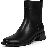 QIY Ankle Boots for Women Low Heel Square Toe Chunky Short Booties Fall Boots with Side Zipper