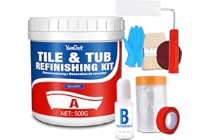 YUMCRAFT Tub and Tile Refinishing Kit, 17oz/500g Tile Paint with Tools and Hardener - Semi-Gloss White Bathtub Paint for Bathroom, Countertop, Wash Basin, Kitchen, Porcelain, Floor, Easy to Use, 25-30sq.ft