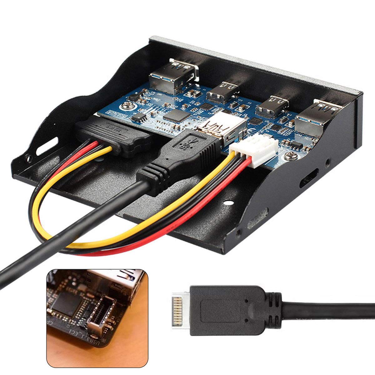 cablecc USB 3.1, Front Panel Header to USB-C & USB 3.0 HUB, 4 Ports, Motherboard Cable for 3.5" Floppy Bay